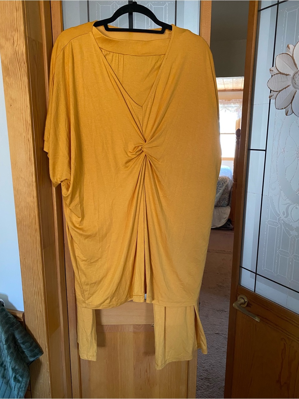 Twist-Front Mustard Women's Pantsuit Top With Pants